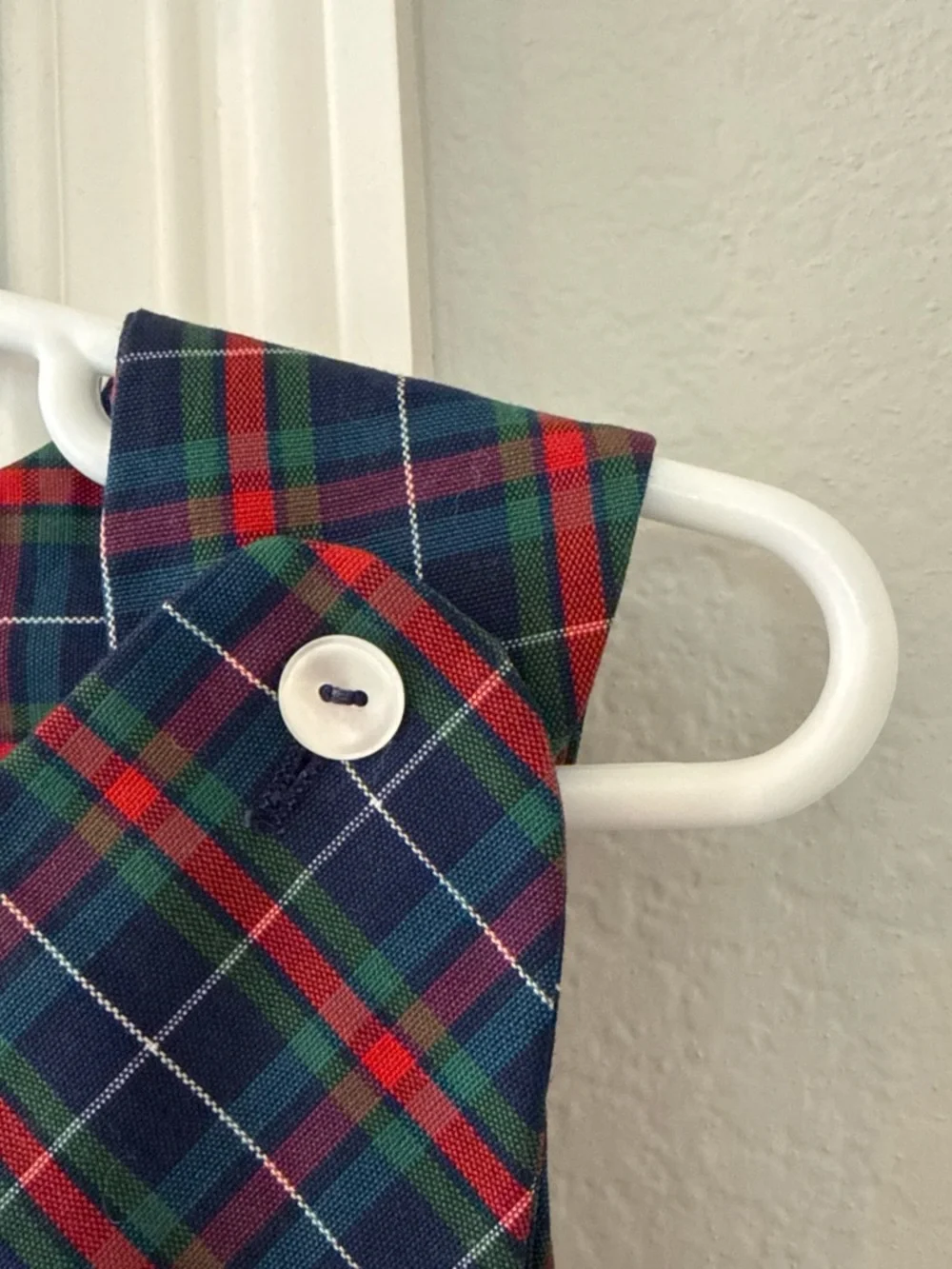 Girls Navy Red Green Plaid Vintage School Jumper Dress, Toddler Sz 2